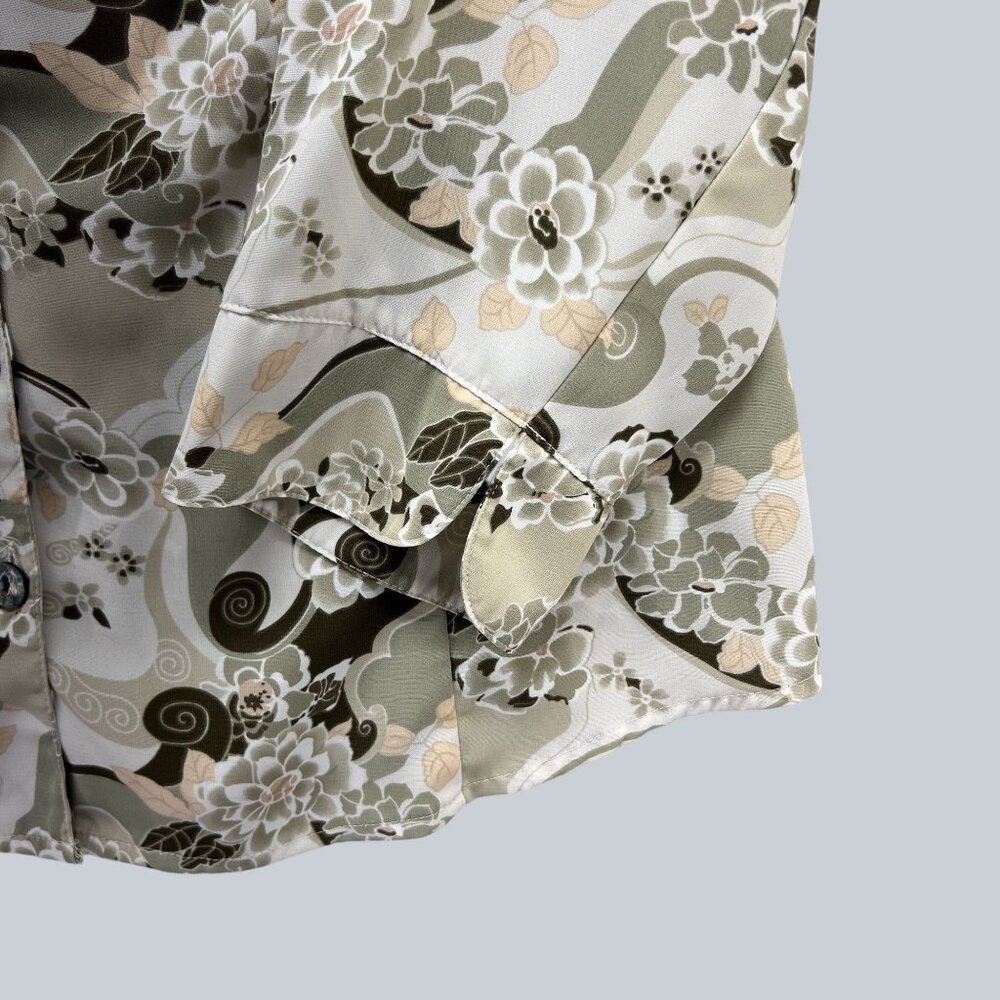 kathy Che Plus Floral Print Blouse 3/4 Sleeve Button-Down Polyester Womens Size - Picture 4 of 10